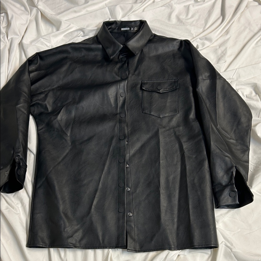 Missguided Black Faux Leather Button Down Shirt